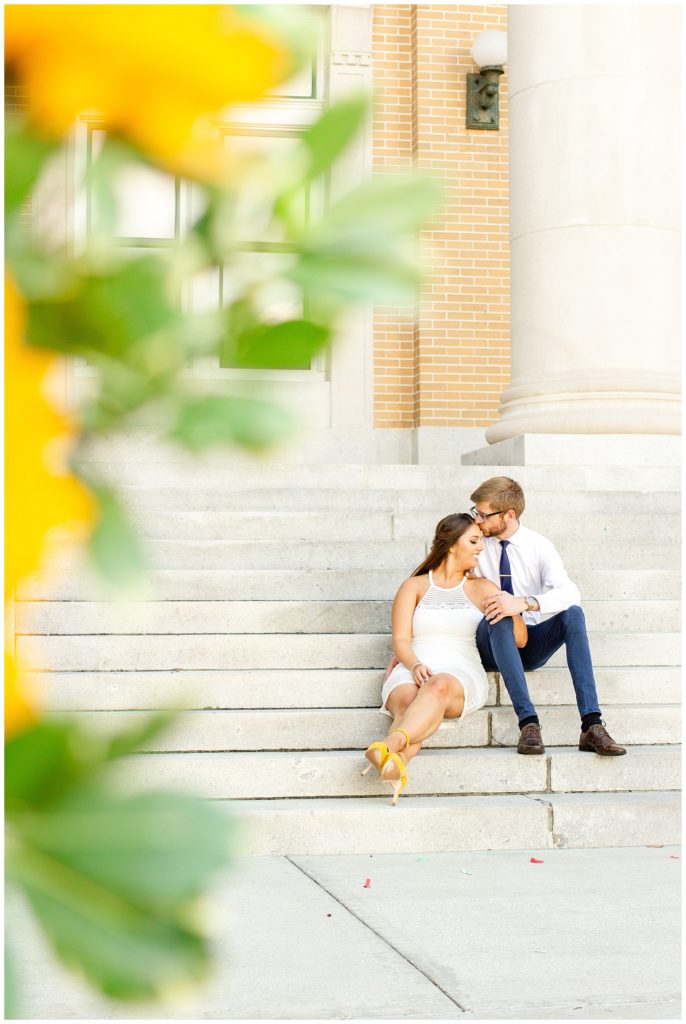 Intimate moment with our Kourtney Kaiser bride and groom on the steps at a Clearwater, Florida destination wedding.