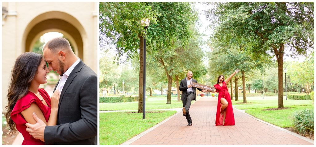 engaged couple celebrates their upcoming wedding with engagement photos in central florida
