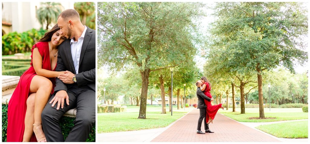 couple shares romantic kiss at their central florida engagement session