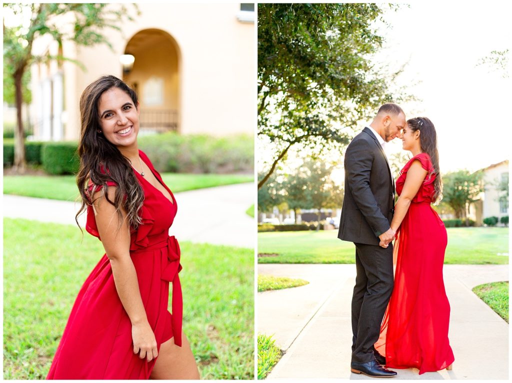 bride to be shares sweet moment with her fiance at their engagement session in orlando florida