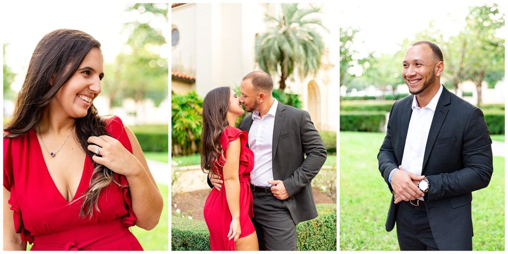 couple takes engagement photos in orlando florida at rollins college