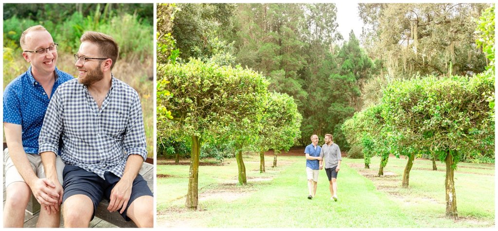 Couple in love celebrate their engagement with portraits at Bok Towers in Florida