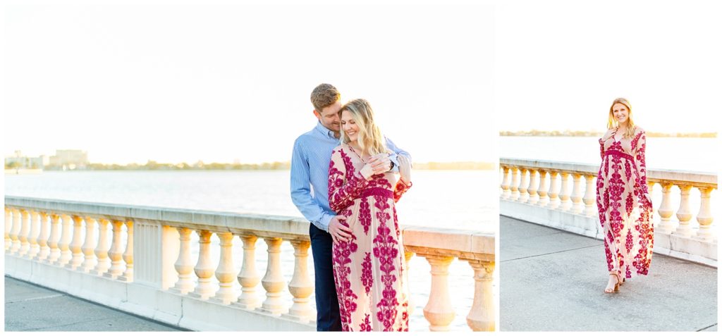 Engagement session on Bayshore Blvd. shows couple snuggled up to one another