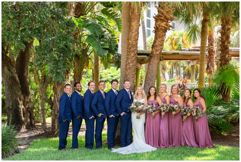 Rusty Pelican Wedding photo of entire wedding party smiling in Tampa Florida