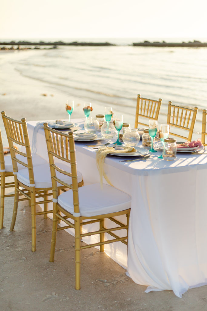 Destination beach wedding in Florida reception table at the beach