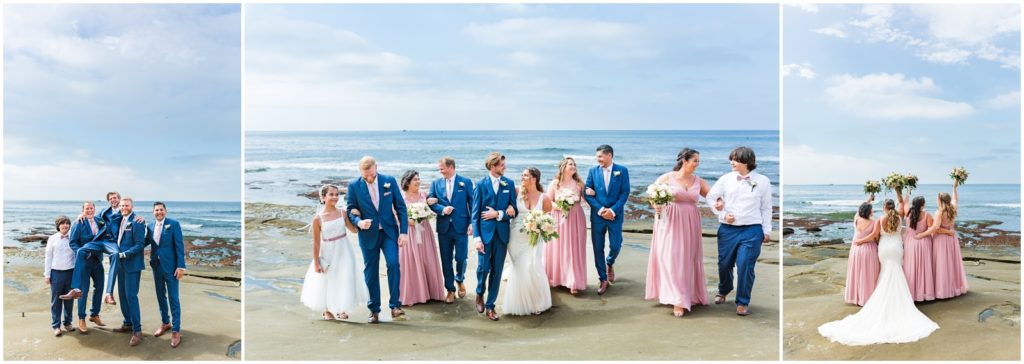 Photos of bridal party together on the beach of La Jolla California. 