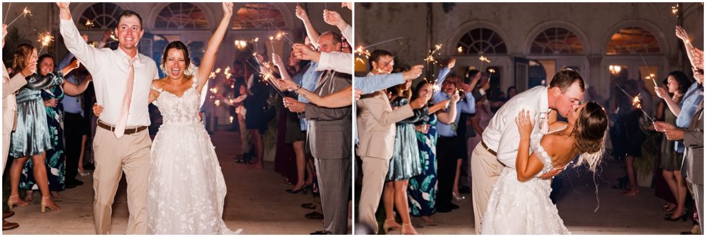 Bride and groom's sparkler exit at Bella Cosa wedding venue in Lake Wales Florida. 