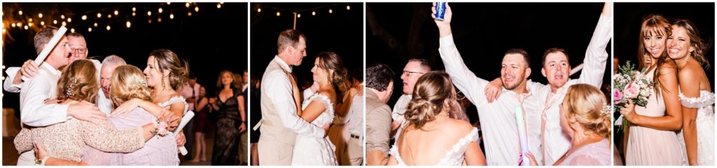 Photos of family and friends dancing at wedding reception